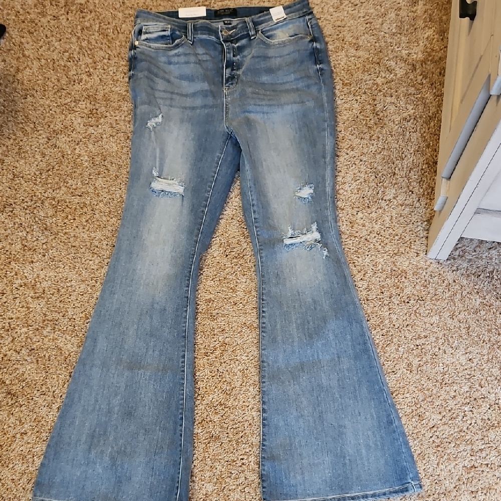 Judy Blue Light Blue Distressed Flare Jeans